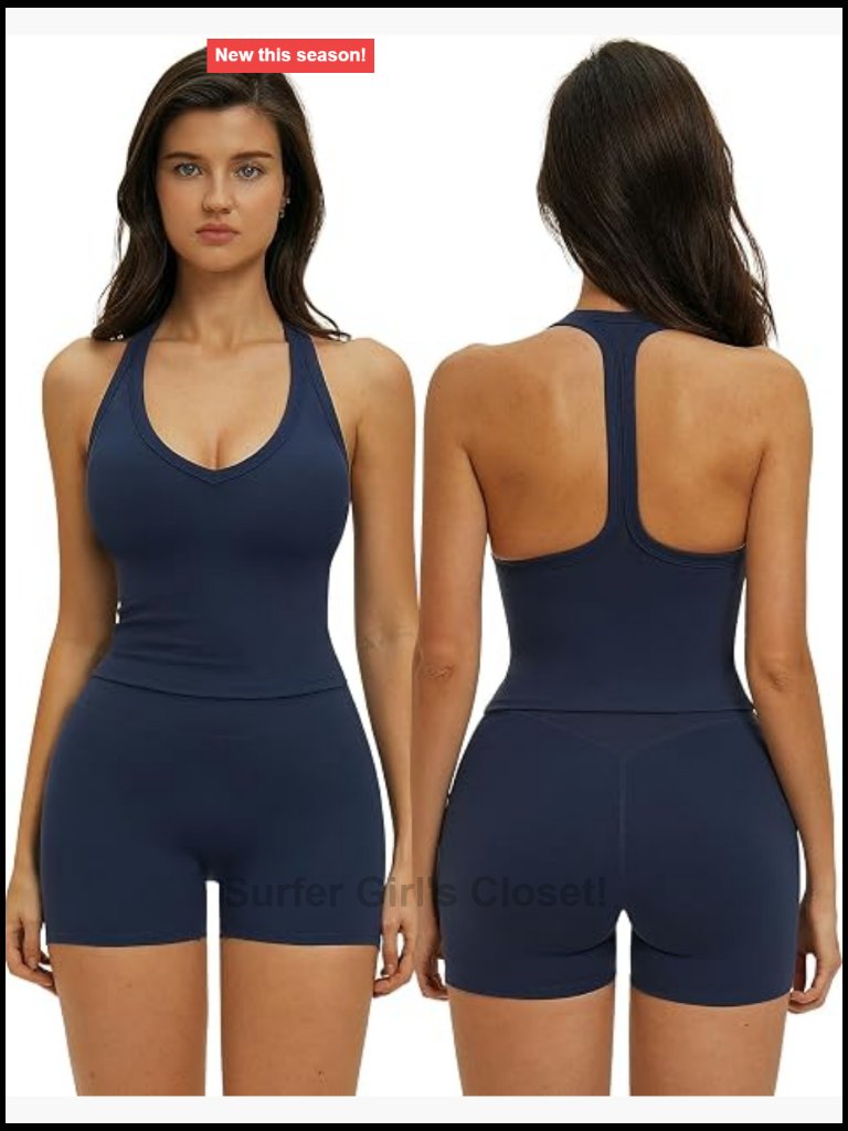 Workout Sets For Women 2 Piece Padded Racerback Tank Top High Waist Biker
